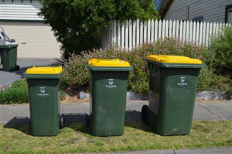 Recycling bins come in three sizes