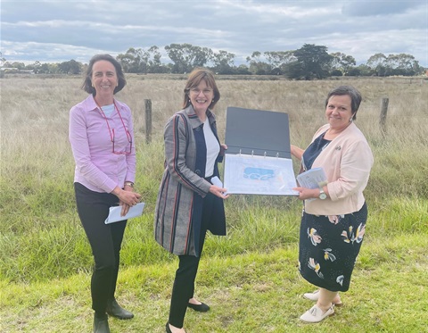 Mayor Kate Hanson, Minister Mary-Anne Thomas, Anne Howard at Elliminyt Wetlands.jpg